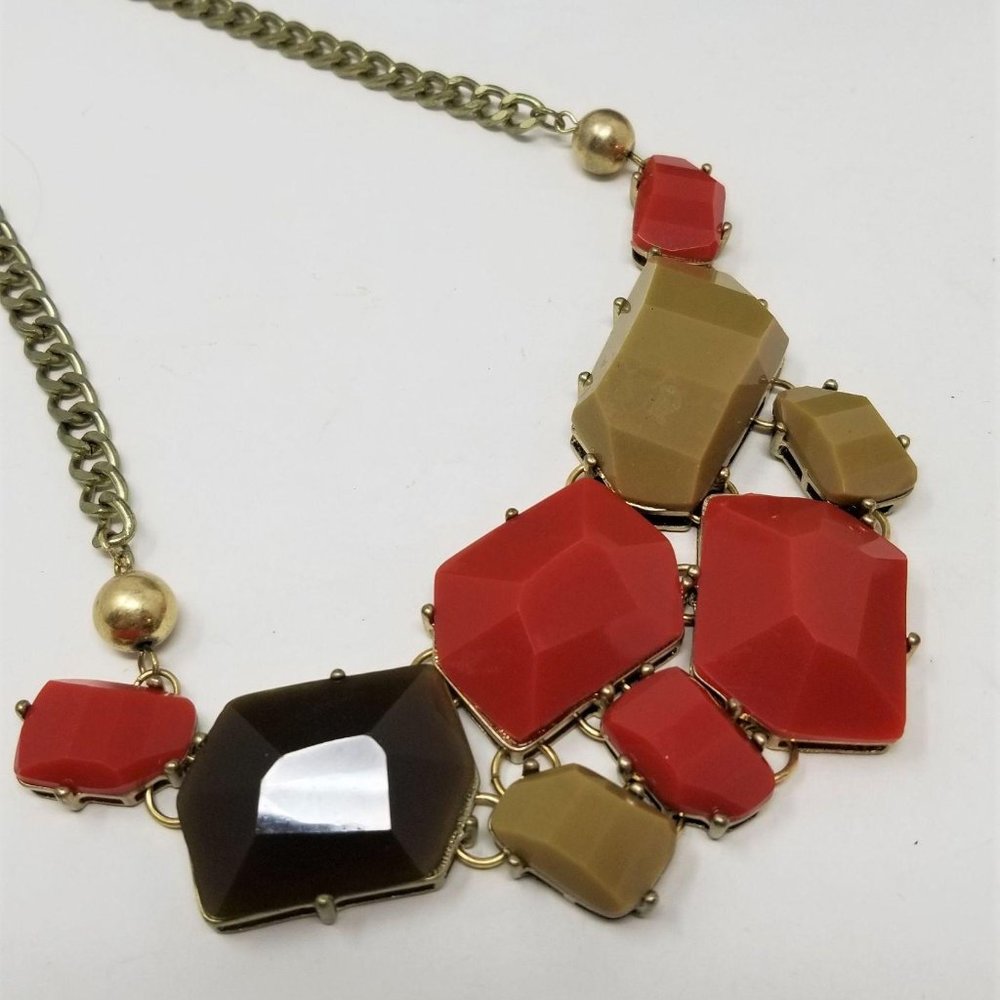 Fall Colors Statement Necklace Gold Tone